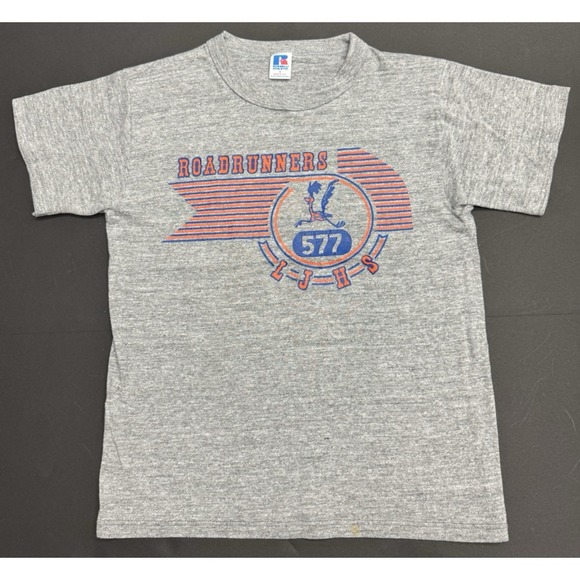 Vintage 90s Russell Athletic Roadrunner Graphic T-Shirt Heather Gray Soft - Picture 4 of 6